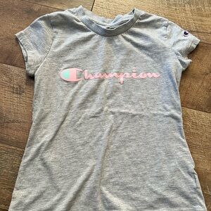 Champion Kids Light Gray Tee with Pink Logo
